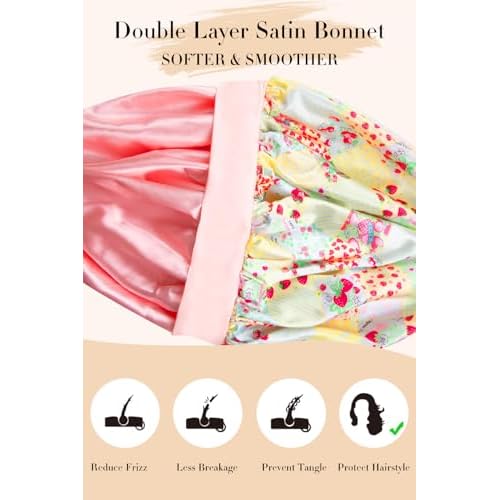 Double Layer Silk Bonnet with Tie Satin Lined Sleep Cap Hair Cover for Women's Curly Natural Hair
