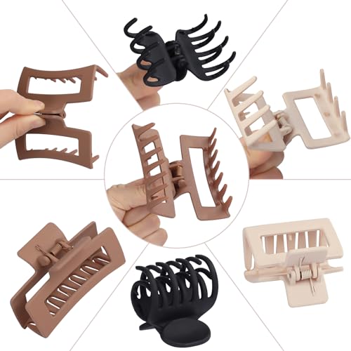 Medium Claw Hair Clips Set for Women - 3 Styles, 9 pcs Rectangle Clips for Thick Hair, Square Clips for Thin Hair - Brown