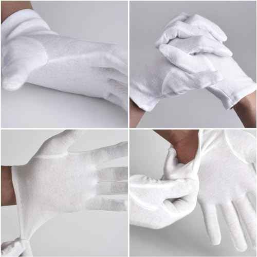 100% Cotton Gloves, 3 Pairs White Cotton Gloves for Women Dry Hands Eczema Serving - Archival Coin Jewelry Inspection Gloves(3 Pairs)