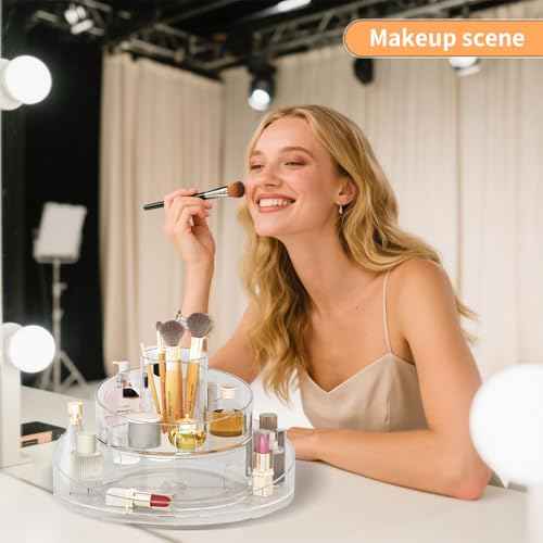 360¡Æ Rotating Makeup Organizer - Cosmetic Skincare Organizers Wish Brush Holder, Large Capacity Cosmetic Display Case for Vanity, Bathroom Countertop (Clear)