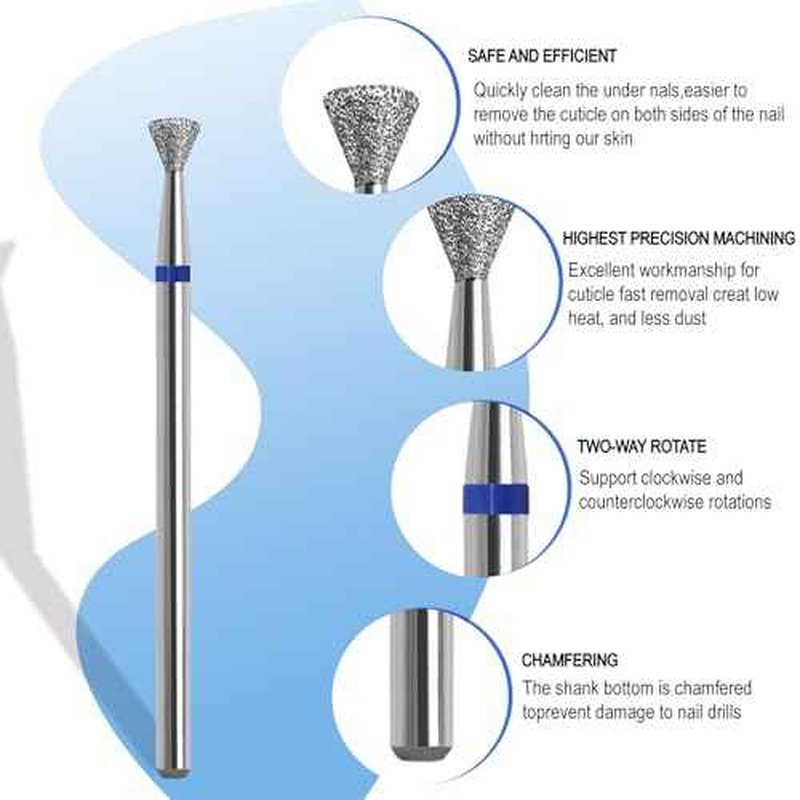 Cuticle Clean Nail Drill Bit, 3/32" Russian Diamond Nail File bits, Safety Carbide Under Nail Cleaner for Cuticle Dead Skin Nail Prepare, Overflow Gel Polishing (Medium)