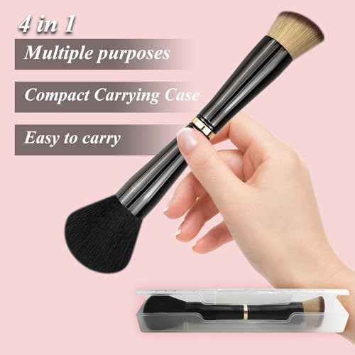 4 in 1 Makeup Brush Set - All in One Powder/Blush, Foundation, Blending & Eyeshadow Brushes, Compact & Travel Essential