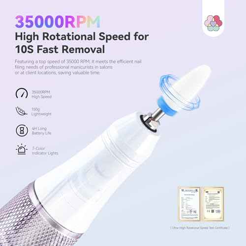SAVILAND Advanced Cordless Electric Nail Drill: 10S Fast Removal 35000 RPM High Speed Nail File Kit for Acrylic Nail Tool Professional Rainbow Light LED Display Pro Manicure Kit Salon Travel Nail Tech