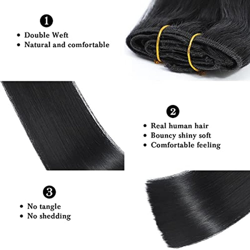 Clip in Hair Extensions Real Human Hair Jet Black for Women Invisible Natural Straight Seamless Clip in Hair Extensions Human Hair 8pcs Double Weft 2.8oz/70g (#1 Jet Black, 20 Inch)