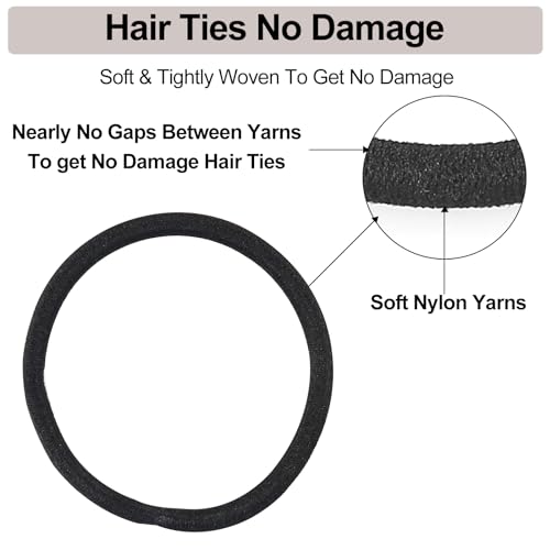 Black Hair Ties No damage 280 Bulk Pack, 4MM Ouchless Elastic Hair Bands for Women's Hair Elastic Ponytail Holders for Ponytails, Thick, Medium, Thin, Fine & Short Hair
