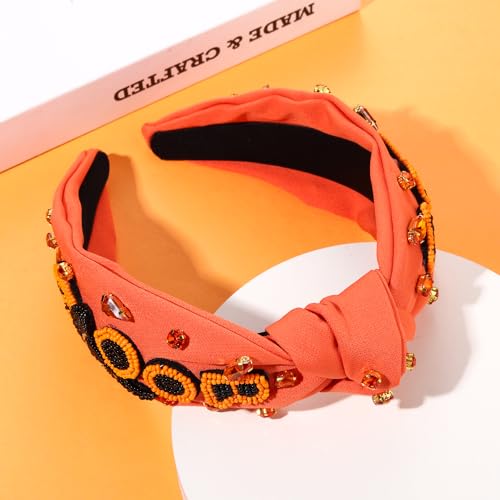Halloween Knotted Headband for Women Crystal Pumpkin Candy Corn Houndstooth Hairband Halloween Hair Accessories Gift