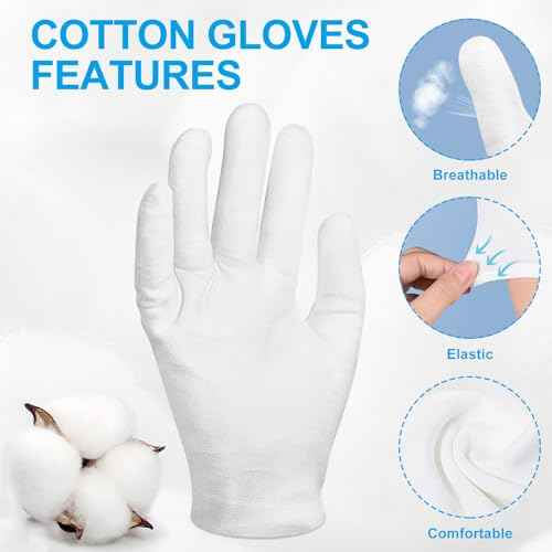 TsMADDTs Cotton Gloves, 5 Pairs White Cotton Moisturizing Gloves Overnight for Dry Hands Sleeping for Women and Men