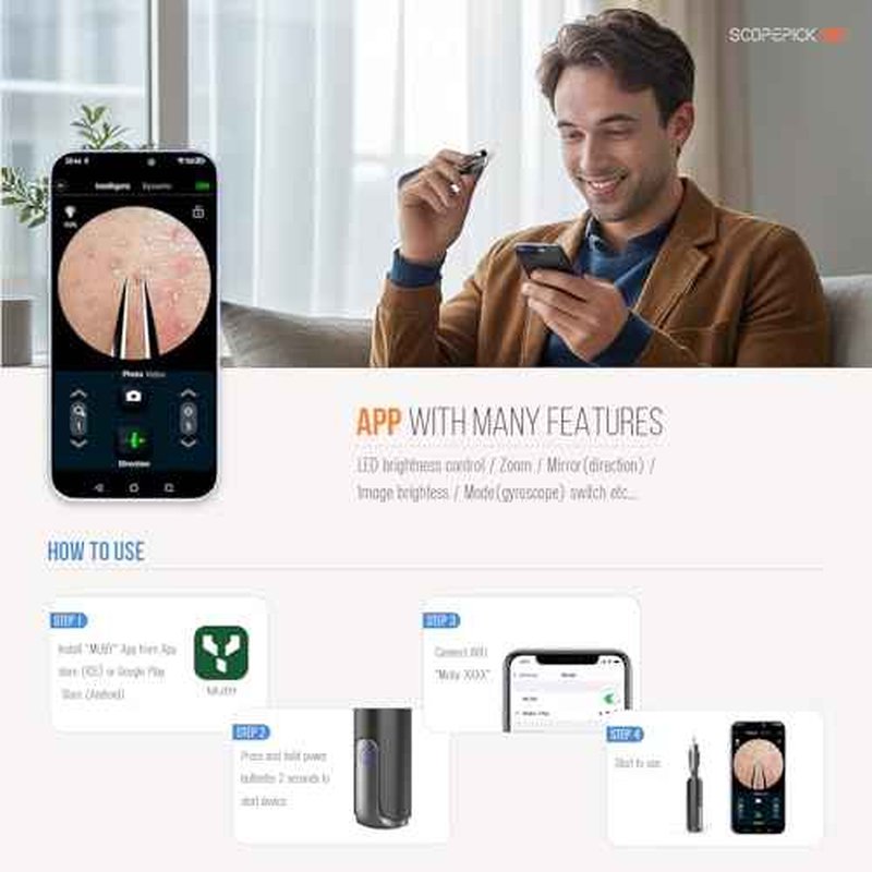 Blackhead Removal Tweezer with 1080p Camera, Ultimate Precision: Blackhead Removal with Camera - Perfect for Delicate Tasks! - - Eyebrow Tweezer, Pull White Hair (White)