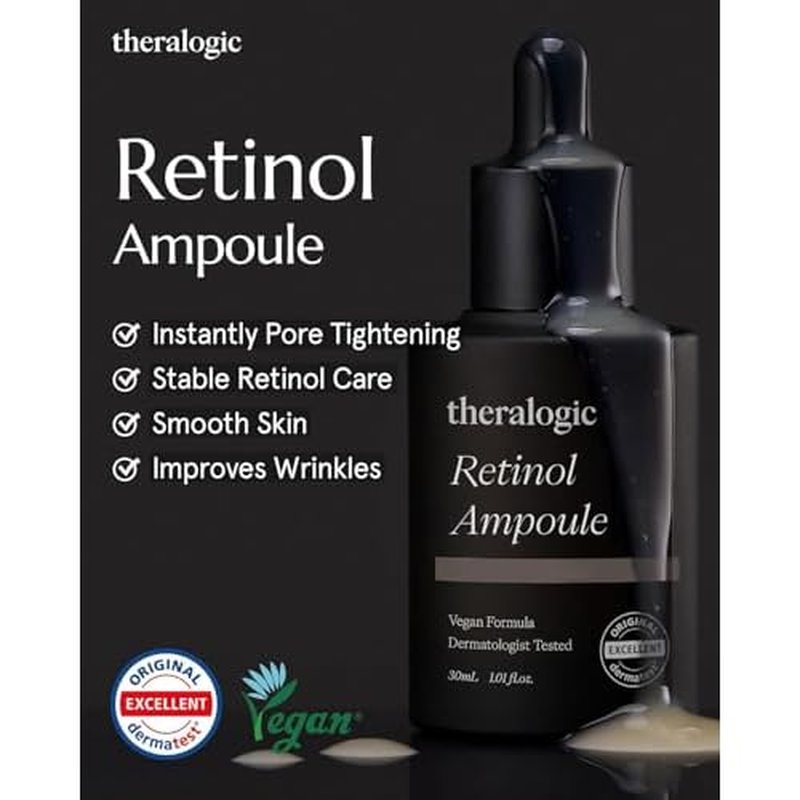 Retinol Ampoule - Korean Retinol Vitamin A Face Serum - Pore Tightening & Refinement Night Skincare - Dermatologically Tested, Vegan Formula, 1.01 fl.oz.