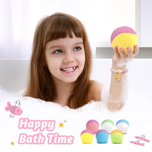 Bath Bombs for Kids with Surprise Inside, 6 PCS Natural Organic Bath Bombs for Girls & Toddlers Aged 3-12, Kids Bath Bombs Gift Set with Mermaid Bracelets Hair Clip Jewelry for Birthday Christmas