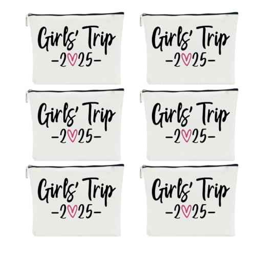 6 PCS 2025 Girls Trip Fashion Cosmetic Bags for Women - Travel Accessory - Canvas - Zipper - Adult Women - Unisex - 10 x 6 x 1.9 inches - Stain & Scratch Resistant