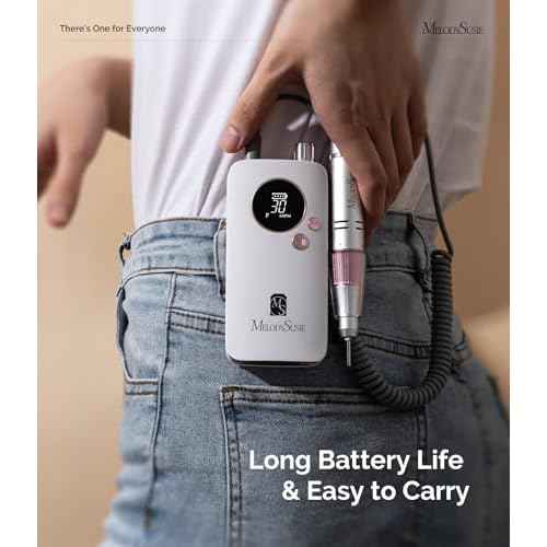 MelodySusie Portable Nail Drill 30000 RPM, SC320F Professional Rechargeable Electric Cordless Nail File for Acrylic Nails Gel Polishing Removing, Efile Nail Kit for Manicure Salon Home, Rose