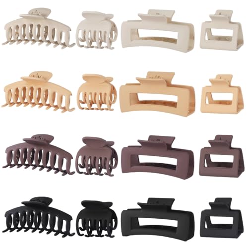 NEW LIVE Hair Clip 16 Count for Women - Hair Claws for Thin Thick Curly Hair - Large and Small Matte Banana Clips - Strong Hold Nonslip Hair Claws - Various Sizes and Styles