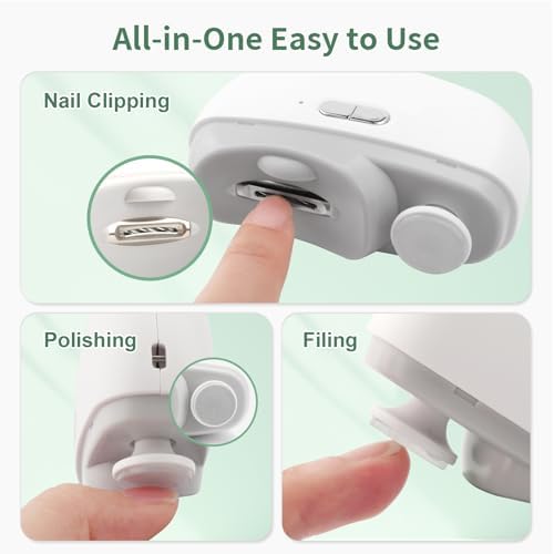 Electric Nail Clipper for Senior and Baby - 3in1 Baby Nail Trimmer Electric for Finger, Automatic Electric Nail Clipper with Polishing, Gift for Adult White