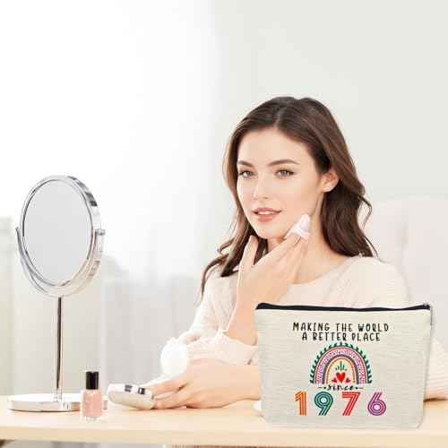 Happy 49th Birthday Gifts for Her Women Makeup Bag, Best 1976 Anniversary 49th Birthday Decorations, 49 Year old and Fabulous Gifts Ideas for Wife, Mom, Mothers Day, Christmas Cosmetic Travel Pouch