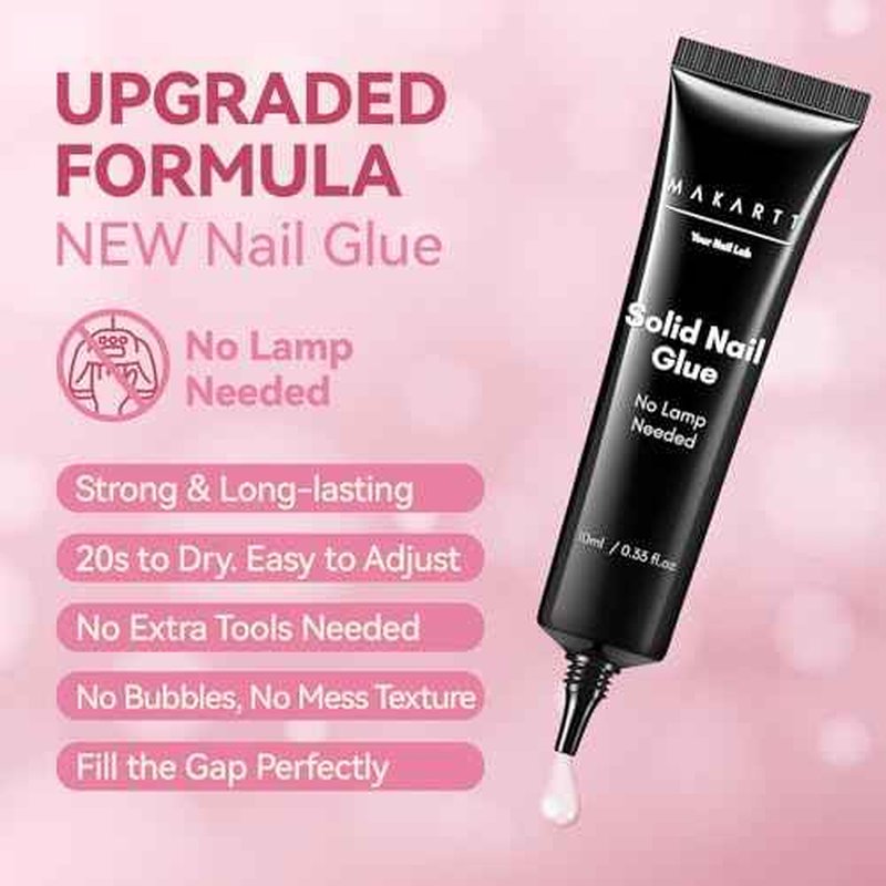 Makartt New Super Strong Semi Solid Nail Glue, Upgraded Hema-Free Nail Glue for Press On Nails, No UV/Led Lamp Needed, Quick Drying 20s, Fake Tips Adhesion, Nail Glues DIY Home Salon Manicure 10ml