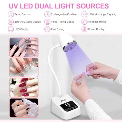 U V LED Nail Lamp, Goose Neck Flash Cure Lamp 27W Rechargeable Mini U V Light for Gel Nails, Cordless Flash Cure Light with 3 Timers&Sensor, Fast Curing Gooseneck Lamps for Gel X, Snow White