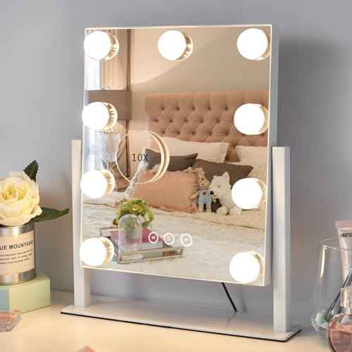 Vanity Mirror with Lights,Lighted Vanity Mirror with 9 Dimmable Bulbs for Dressing Room & Bedroom,3 Color Lighting,Modes Detachable 10x Magnification 360¡ÆRatation(White)