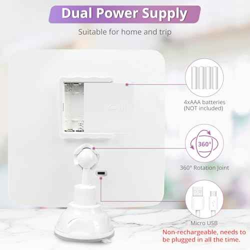 Fabuday 30X Lighted Magnifying Mirror with Lights - Makeup Mirrors with Suction Cups and Magnification for Bathrooom, Dual Power Supply, Adjustable Lighting, Light Up Magnified Mirror Square