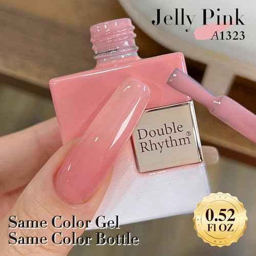 Double Rhythm Translucent Gel Polish Sheer Neutral Natural Light Milky Same Color Same Bottle 15ML Jelly Nail Polish Nail Art DIY at Home (Pink Clear-A1323)