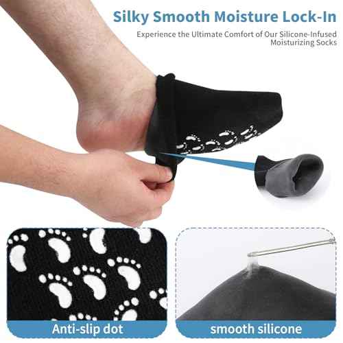 11" Large Silicone Moisturizing Socks for Men - 2 Pairs Soft Foot Care Socks - Feet Moisturizing Socks for Dry Cracked Feet (Size L)