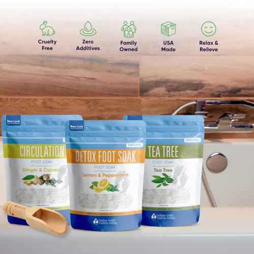 Foot Soak Salts Bundle 3 Pack with Scoop DIY at Home Spa with USP Epsom Salt and Pure Essential Oils in BPA Free Pouch with Easy Press Lock Seal (2 Lbs Each 6 Lbs Total)