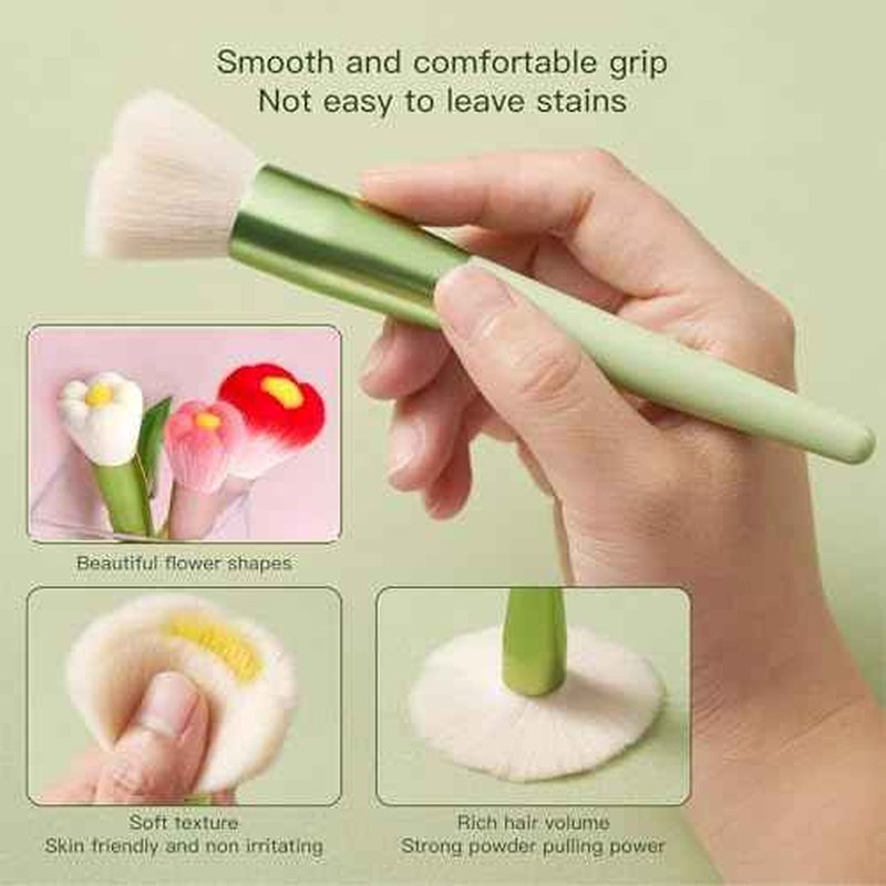 Beautiful Makeup Brush Set for Girls, 10pcs Kawaii Fan Cute Daisy Flower Red Makeup Brushes Kit of Powder Blush Eye Shadow Brush for Teens Women Girls