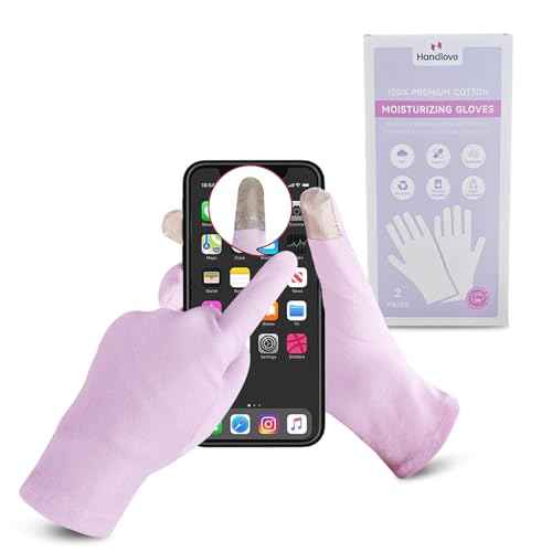 HandLove Premium 100% Cotton Gloves Moisturizing Gloves for Dry Hands & Eczema | Overnight Sleeping Gloves, Eczema Gloves | Reusable| Touchscreen, Purple, 2 Pairs