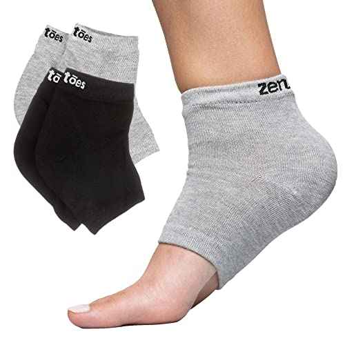 ZenToes Men's Moisturizing Cotton Sleep Socks with Vitamin E, Olive Oil and Jojoba Seed Oil to Soften and Hydrate Dry Cracked Heels (Regular, Gray and Black)