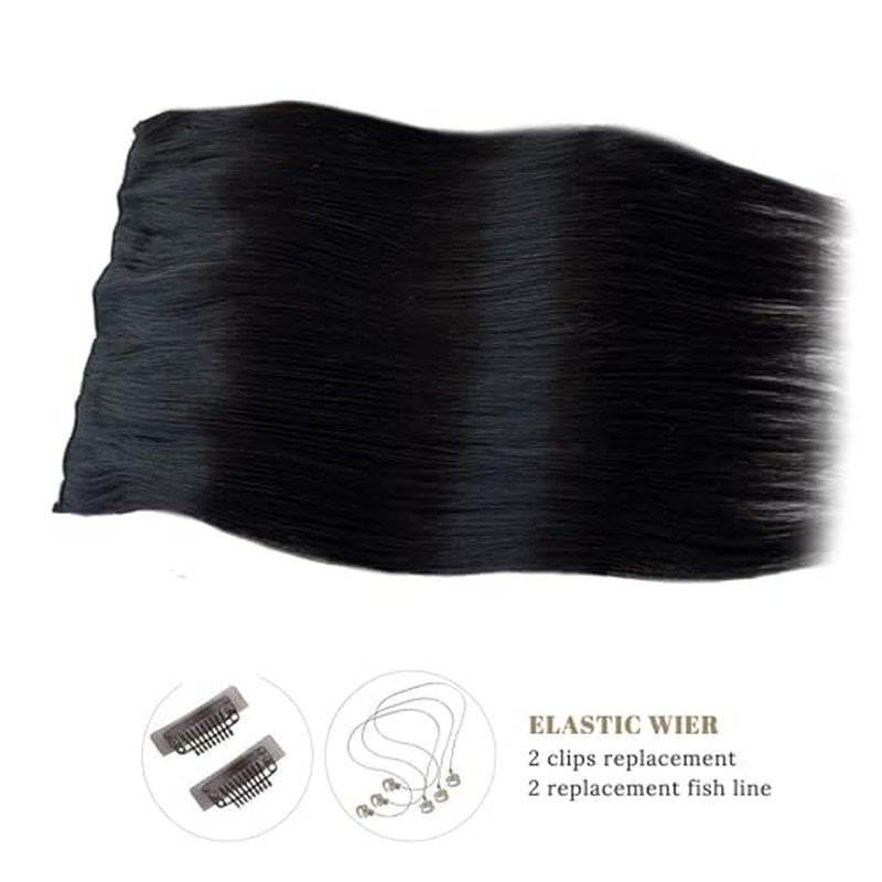 Munx Halos Wire Hair Extensions Real Human Hair Black Wire Extensions with Transparent Lines Natural Black Secret Halos Human Hair Extensions Invisible Black Hair Extensions for Women 80G 16""