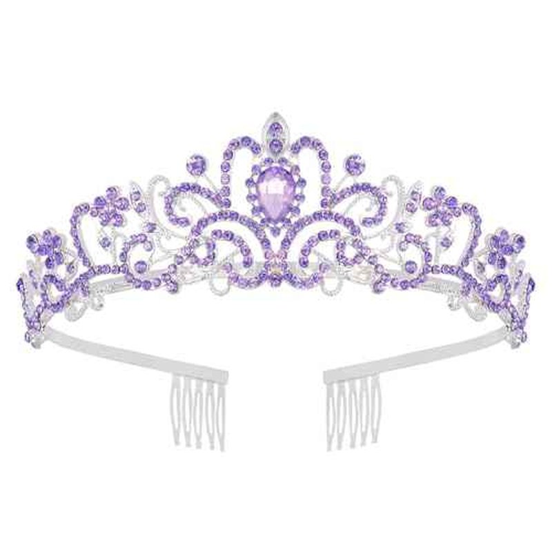 Schmoopy Tiara Crown for Women, Crystal Tiara for Bridal Prom Queen Birthday Birthday Party (A-Purple)