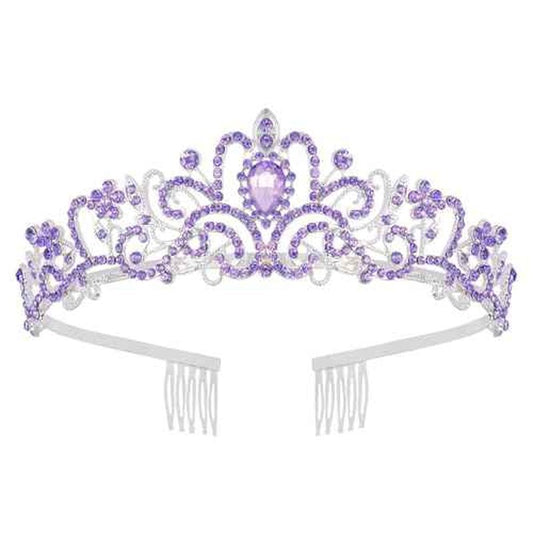 Schmoopy Tiara Crown for Women, Crystal Tiara for Bridal Prom Queen Birthday Birthday Party (A-Purple)