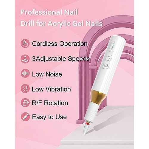 Nail Drill,Cordless Electric Files for Gel Nails E-File Manicure Kit Women Rechargeable Drill para U?as Profesional Machine Grinder Acrylic White (M918)