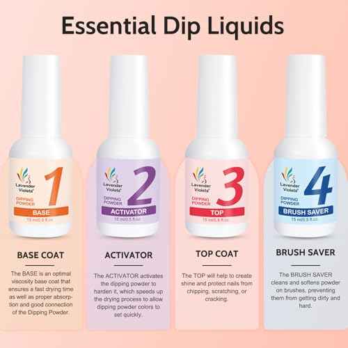 Lavender Violets Dip Powder Liquid Set with Activator, Base Top Coat and Brush Saver 0.5oz/Bot Nail File Necessary Tools for Dipping Powder Acrylic Manicure Pedicure J775