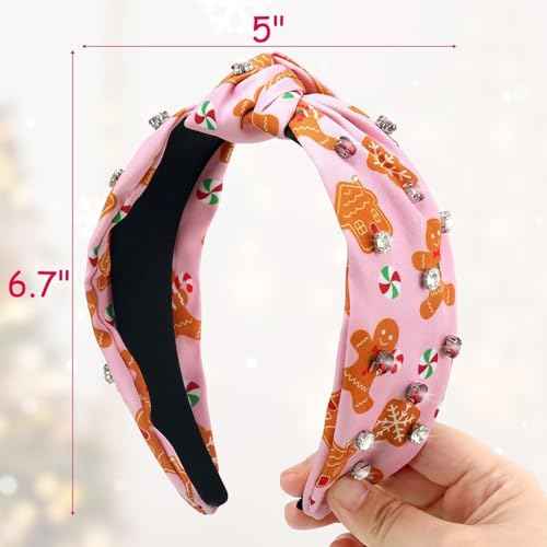 CiyvoLyeen Gingerbread Headband Ribbon Knotted with Jeweled Rhinestones for Women Wide Hot Pink Red Cookies GibberyHouse Hair Bands Girls Hair Accessories Gift Exchange Ideas 3PCS Christmas Gift