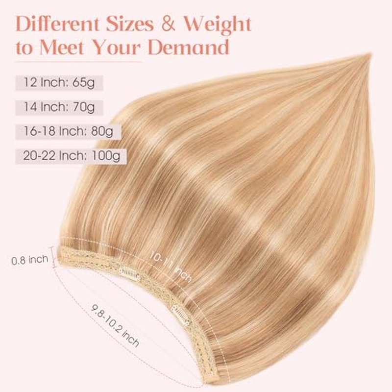 Hairro Wire Hair Extensions Human Hair, Fish Line Invisible Adjustable & Clips in Extensions Straight, 100% Real Hairpieces Seamless Blending for Women, 12 Inch 65g Golden Brown Mix Bleach Blonde