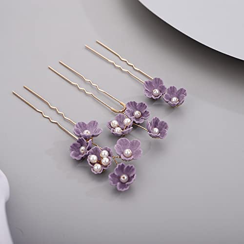 Rhinestone Flower Hair Pieces Bridal Purple Flower Hairpins Hair Comb Set for Bride Bridesmaid£¨4pcs£©