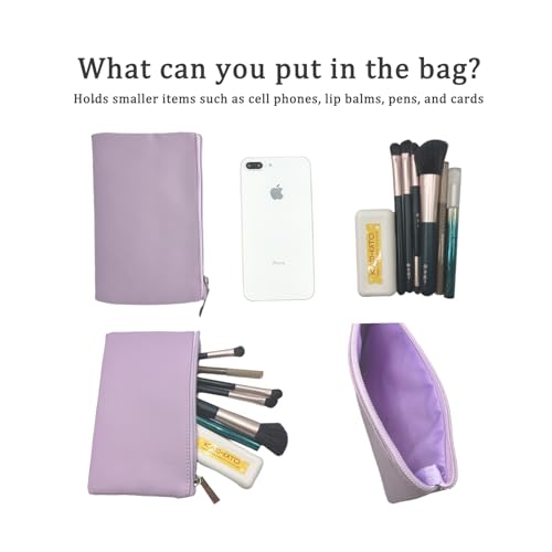 Small Makeup Bag for Purse, Travel Makeup Bag with Zipper, Pu Leather Makeup Pouch, Cosmetic Bags for Women,Travel Make Up Bag (1, Purple)