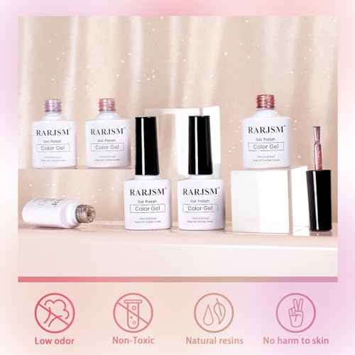 RARJSM Cat Eye Gel Nail Polish Set 6 Pcs Magnetic Sparkle Diamond Glitter Nude Pink Light Purple Red Silver Sheer Pink Velvet Ice Jelly Gel Polish with Magnet Stick UV LED Curing Requires Soak Off