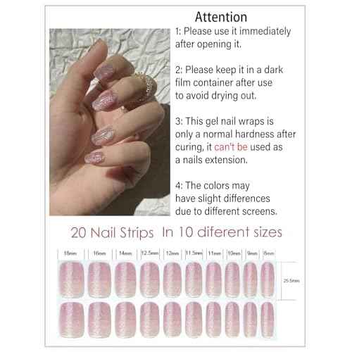 Semi Cured Gel Nail Strips, Nude Cat Eye Gradient 20pcs UV Gel Nails Sticker, Nail Wraps UV for Home Nails DIY