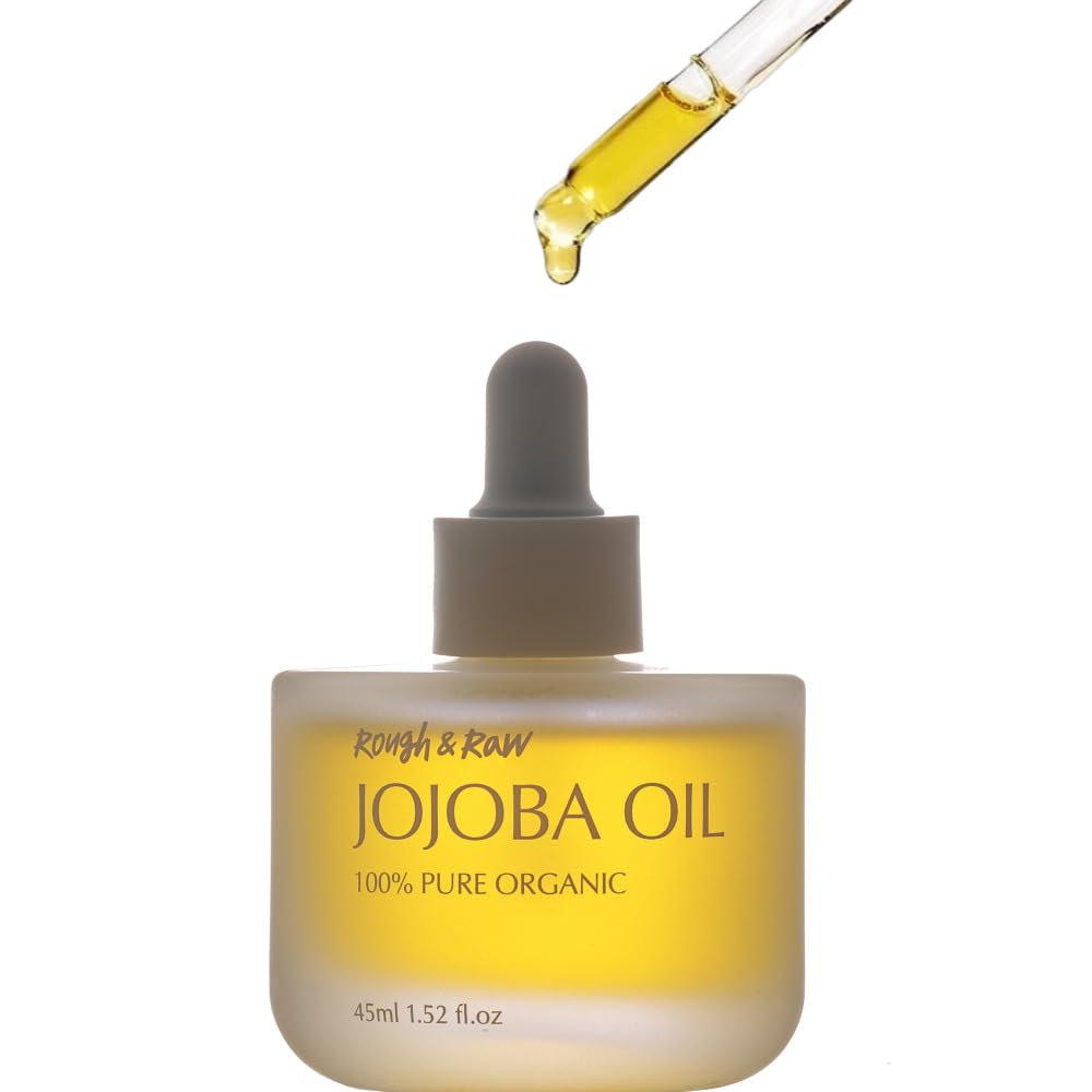 Rough & Raw USDA 100% Pure Organic Golden Jojoba Oil – Cold Pressed, Unrefined – Natural Moisturizer for Hair, Skin, Face & Nails – Carrier Oil for Essential Oils from Israel, made in Korea 1.52 fl.oz