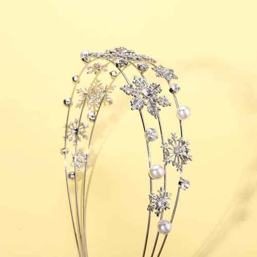 Christmas Headband Silver Snowflake Headband Pearl Christmas Party Headbands for Women Holiday Hair Hoop (Snowflake/Silver)