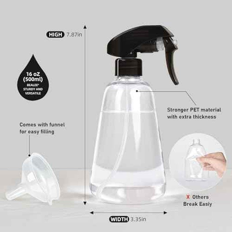 Spray Bottle 2 Pack, 16oz - Ultra Fine Mist, Plant Mister Hair Misting Empty Spray Bottles Indoor, Leak Proof Water Sprayer for Planting, Hair Care, Essential Oils, Cleaning Solutions (Clear)