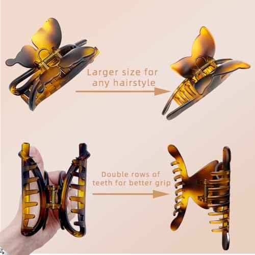 Butterfly Hair Clips, 4.7 inch Large Butterfly Claw Clips For Thick Thin Hair, Strong Hold Nonslip hair clips, Matte Hair Clips for women (4Pcs)