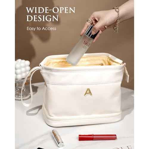 Women Gifts, Bridesmaid Gift, Initial Large Makeup Bag, Travel Essentials, Personalized Double Layer Cosmetic Bag with Makeup Brush Organizer, Toiletry Bag, Gifts for Friends Female Mom