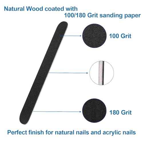 Emery Board Nail Files (24 Pack), 100/180 Grit Wooden Nail File for Natural Nails, 7 Inches Emory Filers Manicure Tool Set Disposable Nail File for Home Salon Black