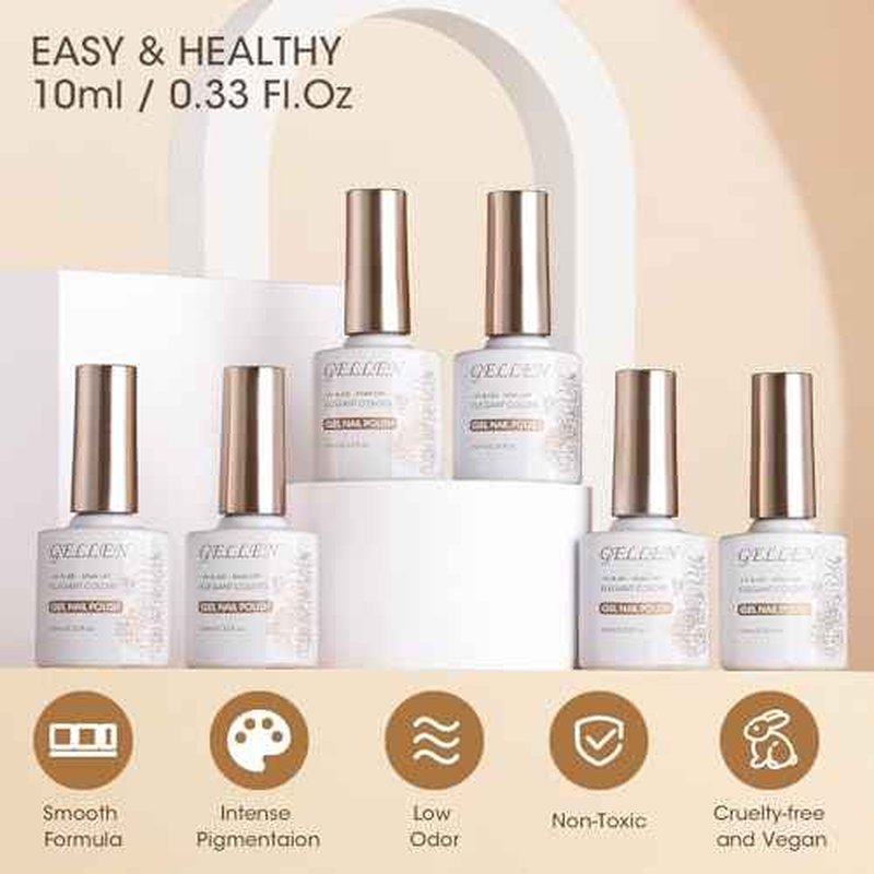 Gellen Chocolate Brown Gel Nail Polish Set, 6 Colors Coffee Brown, Milky White, Beige - 10ml UV Gel Polish Kit, No Wipe Soak Off Glossy Finish