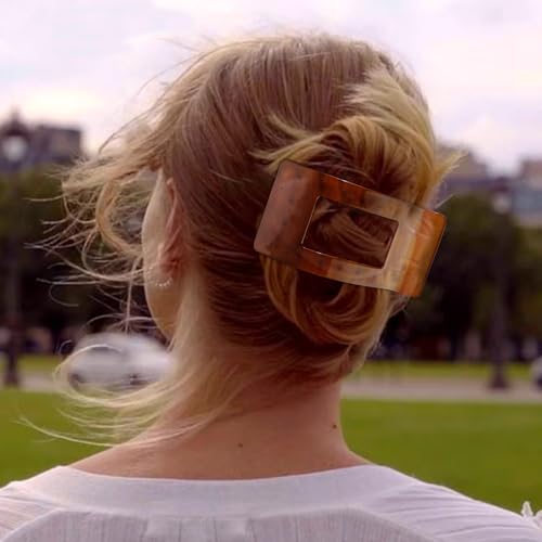 Velscrun Flat Hair Clips for Women Girls, Matte Lay Flat Claw Clips, Strong Hold Large Side Hair Clip All Hair Types, French Duck Billed Non Slip Grip Daily Styling Amber Leopard Hair Jaw Claw Clip