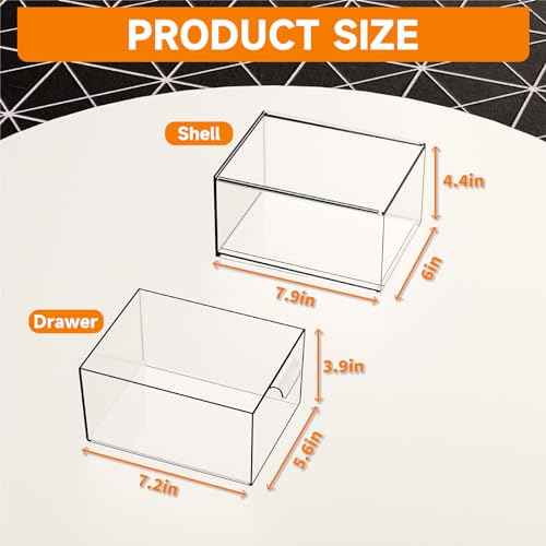 Cq acrylic Stackable Storage Drawers Set of 2,Under Cabinet Stackable Bins and Pull out Drawers Storage Container,4.4'' Tall Clear Plastic Organizer Bins for Makeup,Beauty Product,Machine Organizing