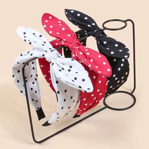 6pcs/set Polka Dot Bow Headbands Vintage Retro Bunny Ears Hair Hoop Wide Knot Style Hairband Fashion and Versatile Hair Accessories for Women Girl
